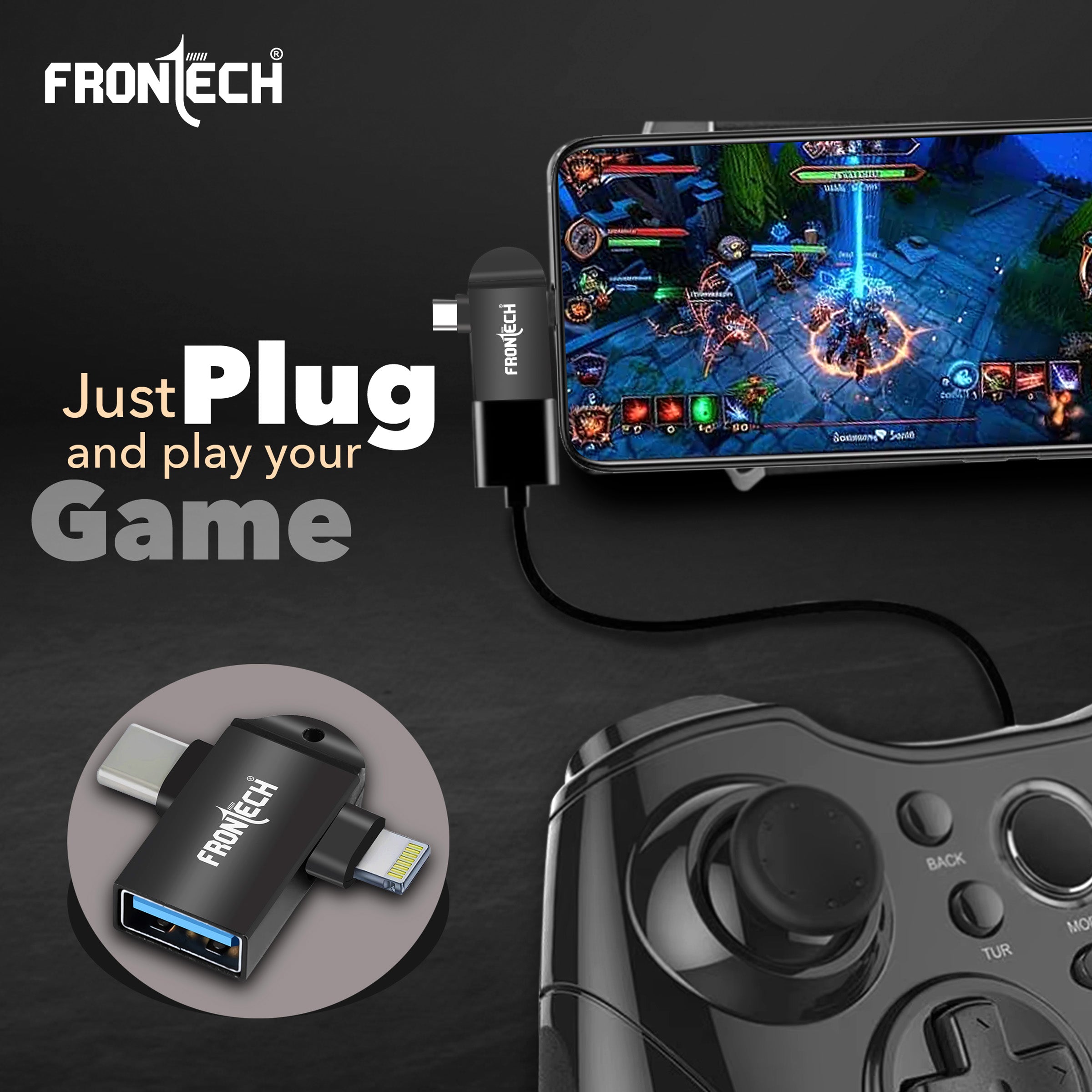 Frontech Dual Interface OTG Converter – USB to Type-C & 8-Pin Converter for Android & iOS (NC-0046). Frontech Dual Interface OTG Converter – USB to Type-C & 8-Pin Converter for Android & iOS (NC-0046).